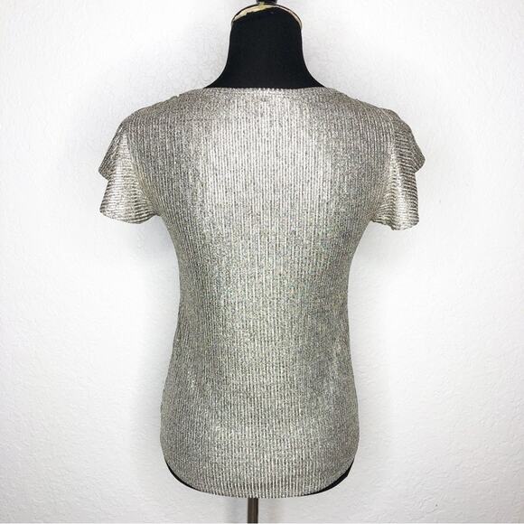 WHBM silver metallic flutter sleeve v neck top size Extra Extra Small XXS - Picture 14 of 14